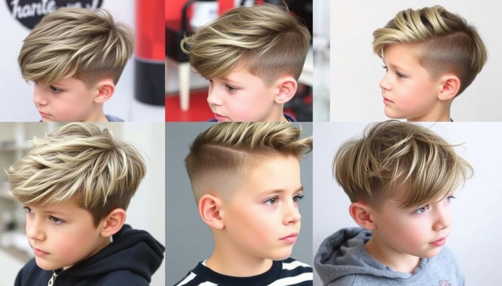 Boys medium haircuts with textured and messy looks