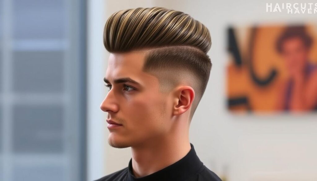 Celebrity faded pompadour haircut