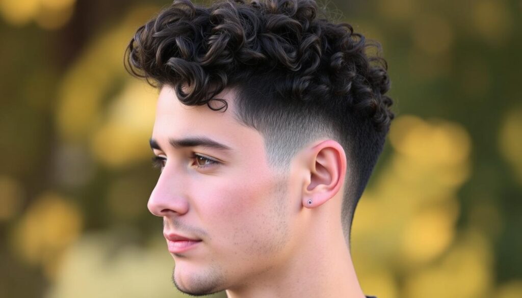 Curly Hair Fade for Oval Faces Men