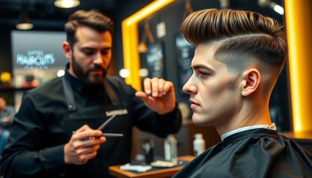 Fade pompadour haircut communication