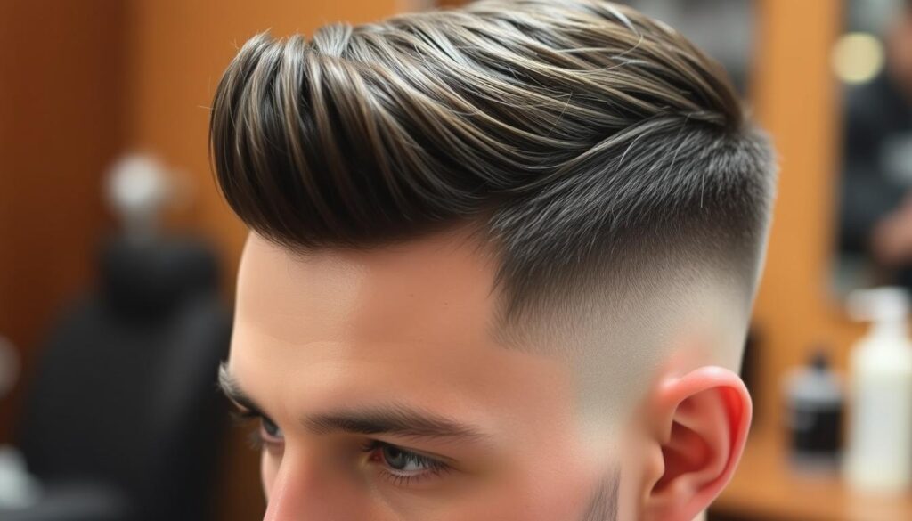 Mid taper fade haircut with textured top