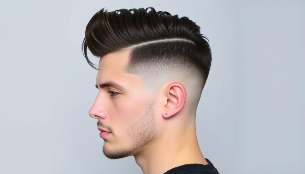 Modern quiff styling with disconnected undercut