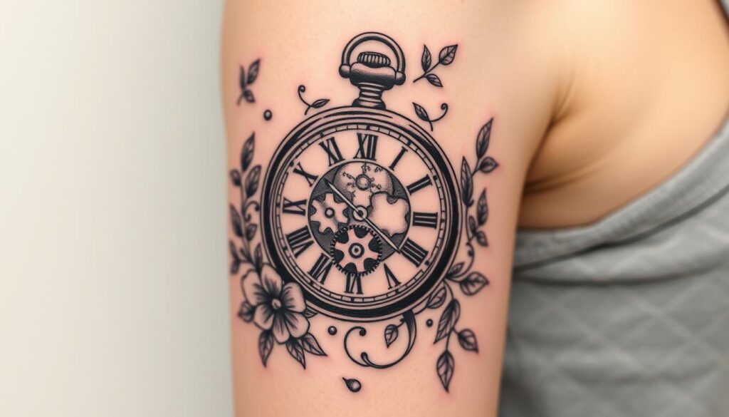 upper arm clock tattoos