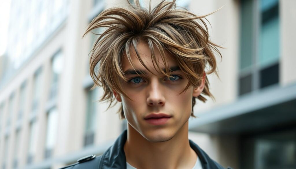 messy fringe hairstyle men